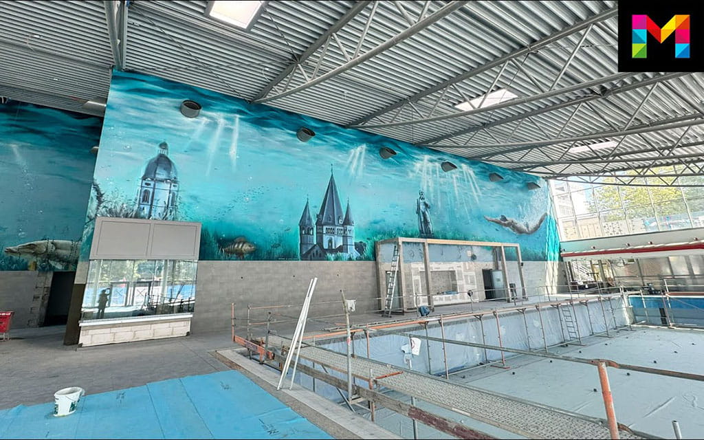 Graffiti mit Mainzer Symbolen unter Wasser