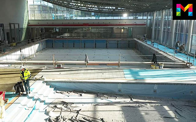 Baustelle im Sportbad des Taubertsberbades